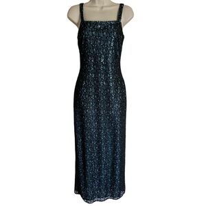 Gunne Sax Jessica McClintock Vintage Black Lace Maxi Dress Y2K Sequin Whimsygoth